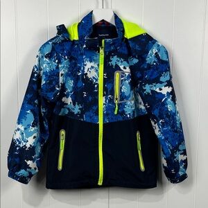 Top & Sky 140 Kids (Ages 8-9) Fleeced Lined Jacket w/Hood Navy Lime Green Zip
